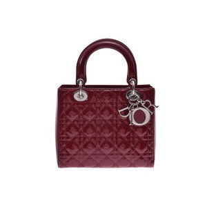 Dior Lady Cherry Red SV Calfskin Handbag CHRISTIAN Strap